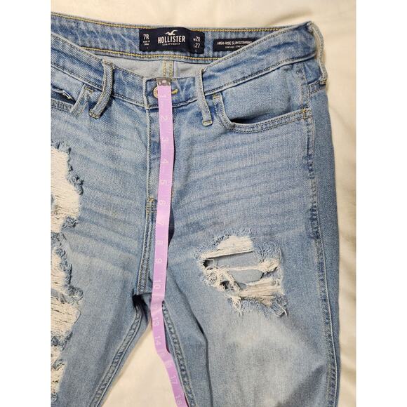 7R Hollister High Rise Slim Straight Vintage Stretch Light Wash Distressed Women - Picture 11 of 14